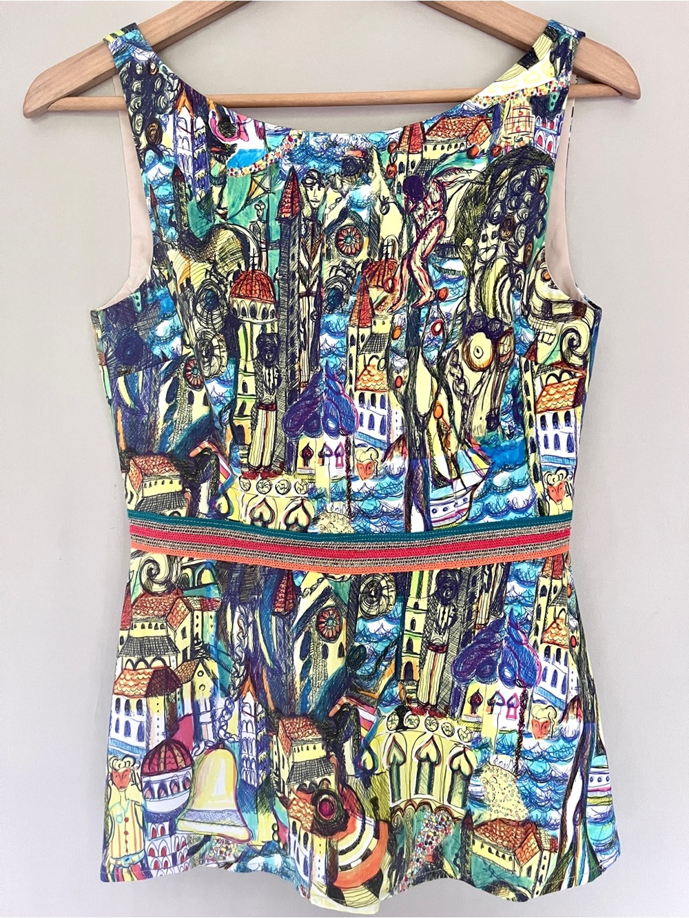 Weston by Anthropologie Peplum Tank Artistic Mediterranean Print XS